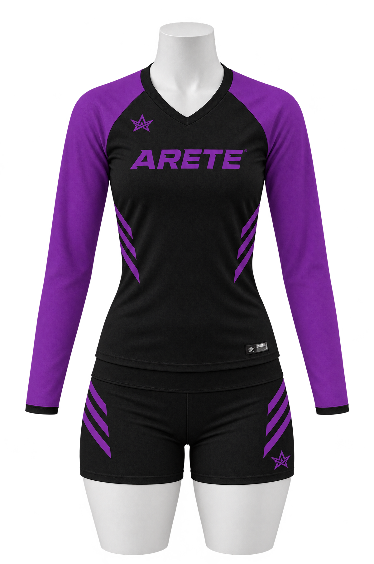 ARETE Spike volleyball uniform, black long sleeve, on mannequin