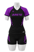 ARETE Spike volleyball uniform, black short sleeve, on mannequin