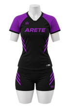 ARETE Spike volleyball uniform, black short sleeve, on mannequin