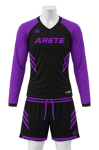 ARETE Spike men's volleyball uniform, black long sleeve, on mannequin
