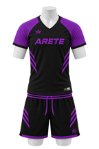 ARETE Spike men's volleyball uniform, black short sleeve, on mannequin